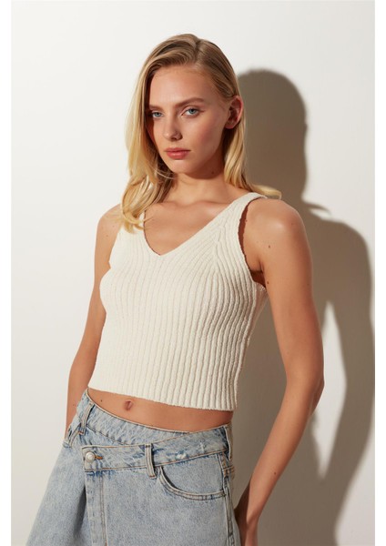 Ekru Fitilli V Yaka Triko Büstiyer SS23A4778EK