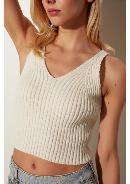 Ekru Fitilli V Yaka Triko Büstiyer SS23A4778EK modelleri
