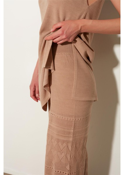 Bej Örgü Desenli Triko Tunik Pantolon Takım SS23TK480102BJ modelleri