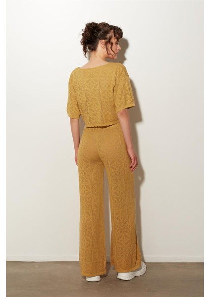 Hardal Kazak Pantolon Desenli Triko Takım SWTK4652-53HR fırsatları