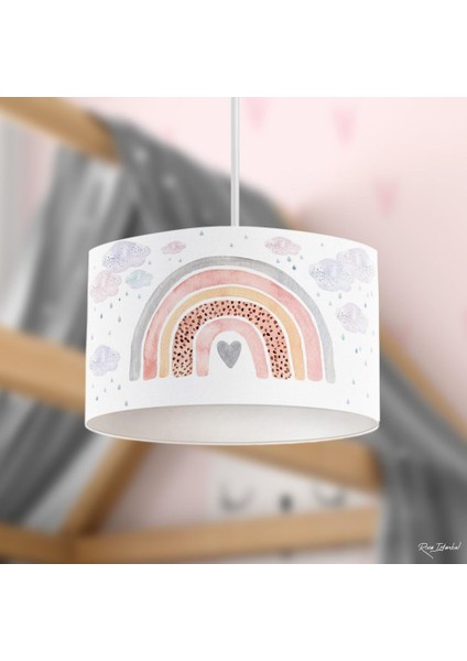 Genç Çocuk Odası Kalpli Gökkuşağı ve Bulutlar Çocuk Sarkıt Avize