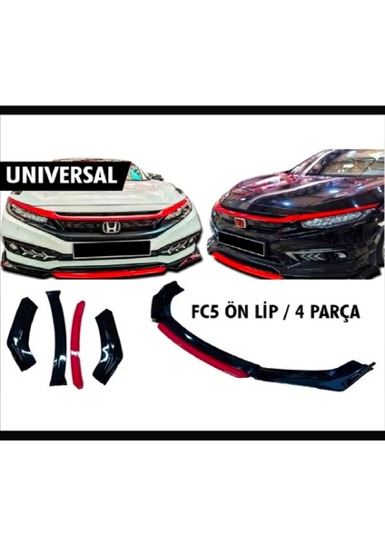 Ön Tampon Eki Universal Ön Lip Vw Transporter T5-T6-T7 Uyumlu Ön Karlık Siyah-Kırmızı