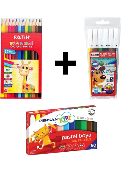 Kuru Boya 12 Li Fatih 6 Renk Keçeli Kalem ve Pensan Pastel Boya 12 Renk