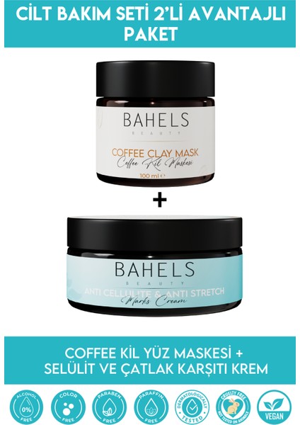 Bahels Beauty Selülit ve Çatlak Karşıtı Kremi, Coffee Kil Yüz Maskesi Cilt Bakım Seti