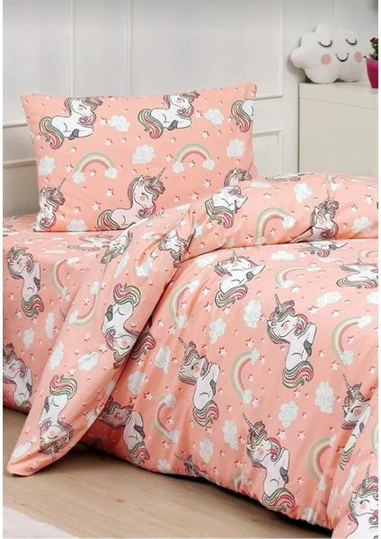 Mert Collection Çarşı Unicorn Pamuklu Lastikli Çarşaflı (Fitted) Tek Kişilik Nevresim Takımı