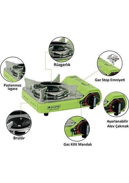 Orcamp Tekli Çantalı Mini Portatif Ocak Yeşil CK-506