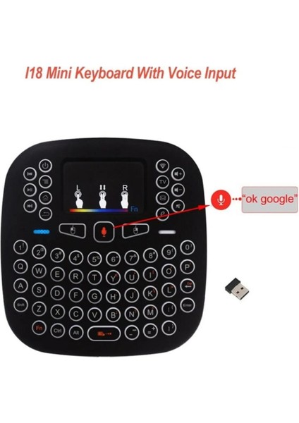 I18 Işıklı Kablosuz  Mini Smart Kablosuz Klavye Tv Televizyon Ps3 Dokunmatik Mouse