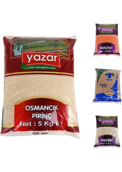 Kuru Gıda Seti 5kg Osmancık Pirinç 5kg Kırmızı Mercimek 5kg Nohut 5kg Fasulye