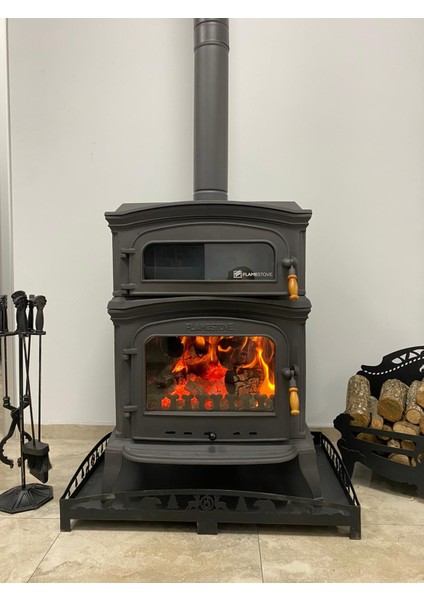 Flame Stove FS-034 Altara Lüx Premium 3 Camlı Kuzineli Pik Döküm Soba