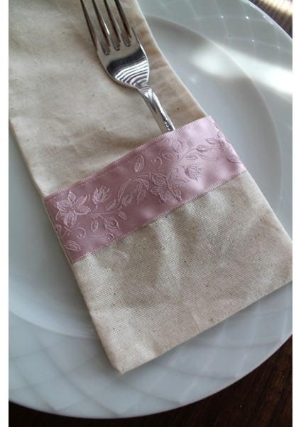 6 Adet Soft Pembe Şeritli Keten Kaşıklık Servis Sunum fiyatları