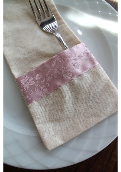 6 Adet Soft Pembe Şeritli Keten Kaşıklık Servis Sunum fırsatları