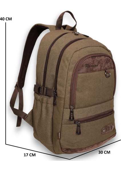 1672 Unisex Anatomik Sırtlı Laptop Bölmeli Seyehat Spor ve Okul Çantası - NKT01672-HAKI-TEK Ebat