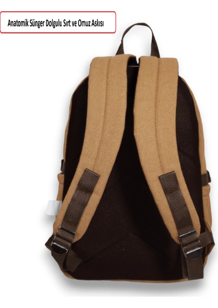 1672 Unisex Anatomik Sırtlı Laptop Bölmeli Seyehat Spor ve Okul Çantası - NKT01672-HAKI-TEK Ebat modelleri