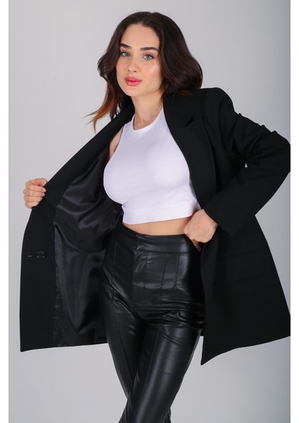 Kadın Siyah Düğmeli Blazer Ceket modelleri