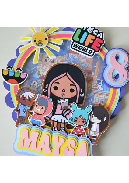 3D Pasta Süsü - Toca Boca Life World Temalı - Kız/erkek Çocuk Doğum Günü Pasta Süsü - Toca Boca Pasta/parti Süsü - Cake Topper (19X18CM) modelleri