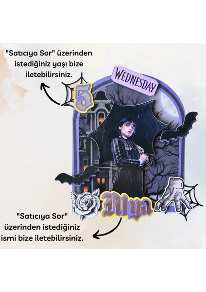 Cake Topper 3D Pasta Süsü - Wednesday Addams Temalı - Kız Çocuk Doğum Günü Pasta Süsü - Wednesday Pasta/parti Süsü  - Cake Topper (19X17CM)