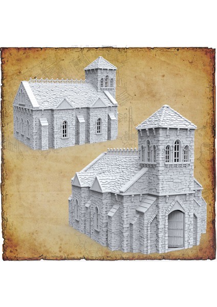Ancrabourg - Şehir Evleri -Chapel - Chapel - Masaüstü Strateji Oyunu Aksesuarları Fantastik Dünya ve Dungeon And Dragons 15MM 28MM 32MM Uyumlu