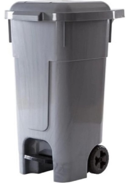 Çöp Konteyneri 80 Litre Büyükboy Pedallı Ayak Çöp Kovası Kapaklı Tekerlekli Seyyar Çöp Arabası Gri