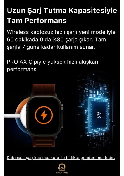 Uygur Store Watch 8 T800 Ultra 2023 Model Ios Android Uyumlu Sağlık & Spor Verileri Ölçüm Sensörlü Akıllı Saat