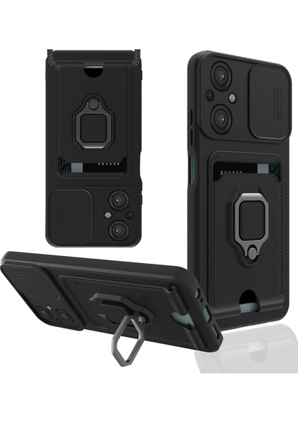 Xiaomi Poco M5 Kılıf Zuma Kartvizitli Yüzüklü Silikon - Siyah 300099
