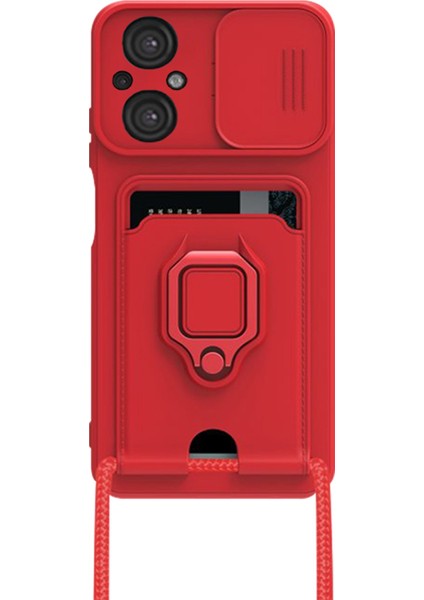 Xiaomi Poco M5 Kılıf Zuma Kartvizitli Yüzüklü Silikon - Kırmızı 300099 fiyatları