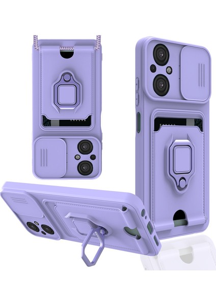 Xiaomi Poco M5 Kılıf Zuma Kartvizitli Yüzüklü Silikon - Lila 300099