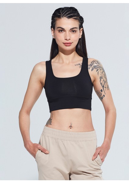 Lori Kare Yaka Organik Pamuk Örme Crop Body 1106