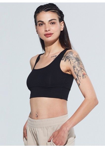 Lori Kare Yaka Organik Pamuk Örme Crop Body 1106