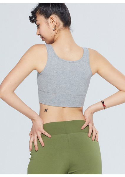 Lori Kare Yaka Organik Pamuk Örme Crop Body 1106