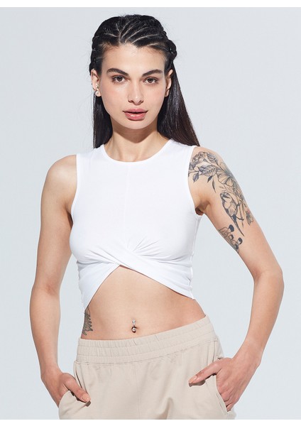 Zoe Bisiklet Yaka Kruvaze Model Örme Crop T-Shirt 1111