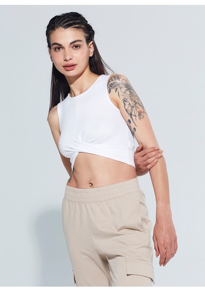 Zoe Bisiklet Yaka Kruvaze Model Örme Crop T-Shirt 1111