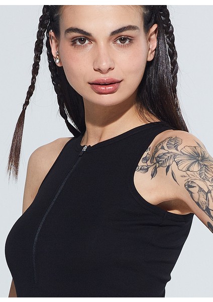 Adel Bisiklet Yaka Fermuar Detaylı Slim Fit Mini Örme Elbise 1115