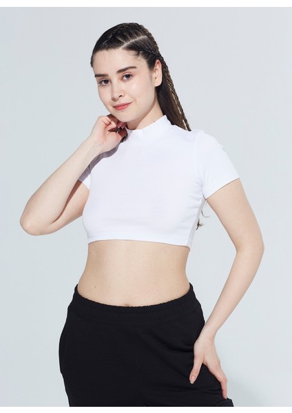 Laura Dik Yaka Ribanalı Organik Pamuk Örme Crop T-Shirt 1110 modelleri