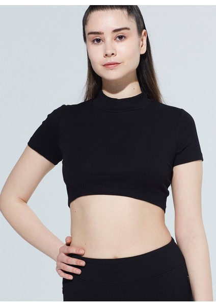 Laura Dik Yaka Ribanalı Organik Pamuk Örme Crop T-Shirt 1110