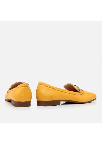 01AYH268520A350 Hakiki Deri Hardal Kadın Loafer