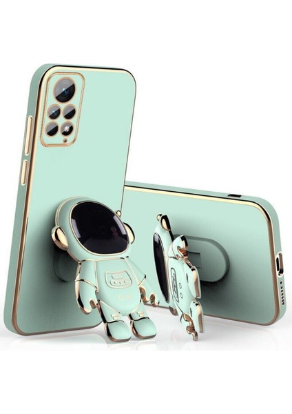 Cover Center  Xiaomi Redmi Note 11 Pro Kılıf Astronot Standlı Sevimli Parlak Gold Kenarlı Tam Korumalı