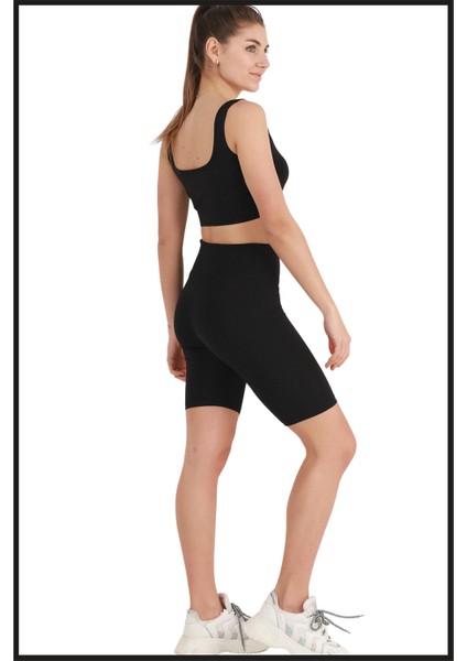 Kadın Siyah Yüksek Bel Toparlayıcı Kısa Spor Tayt Biker Şort Basics Casual & Comfort 1070 indirimleri