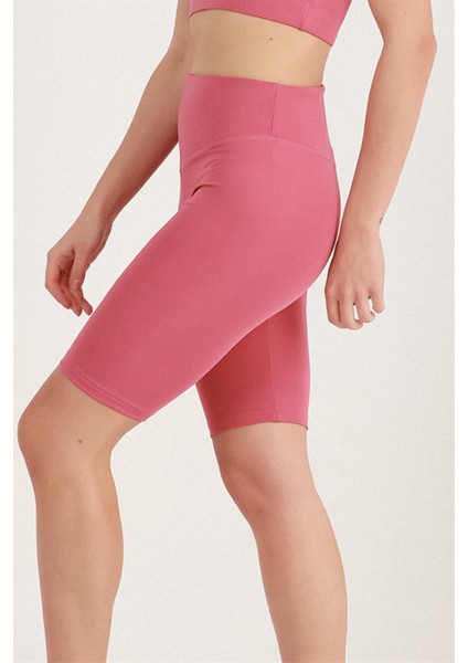Kadın Gül Kurusu Yüksek Bel Toparlayıcı Kısa Spor Tayt Biker Şort Basics Casual & Comfort 1070