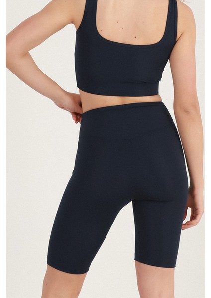 Kadın Lacivert Yüksek Bel Toparlayıcı Kısa Spor Tayt Biker Şort Basics Casual & Comfort 1070 fiyatları