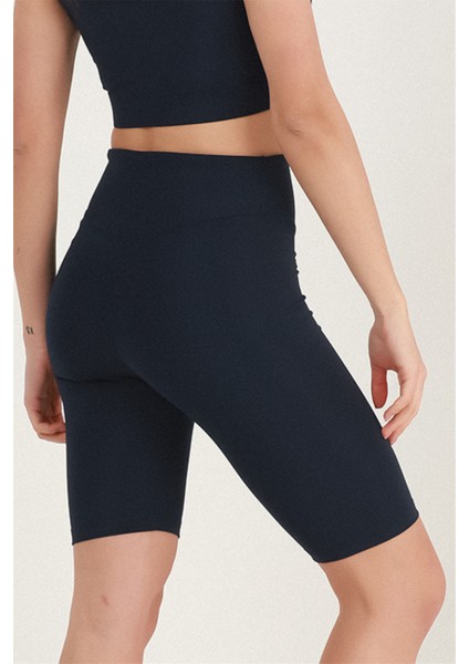 Kadın Lacivert Yüksek Bel Toparlayıcı Kısa Spor Tayt Biker Şort Basics Casual & Comfort 1070 modelleri