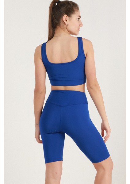 Kadın Sax Mavi Yüksek Bel Toparlayıcı Kısa Spor Tayt Biker Şort Basics Casual & Comfort 1070 fiyatları
