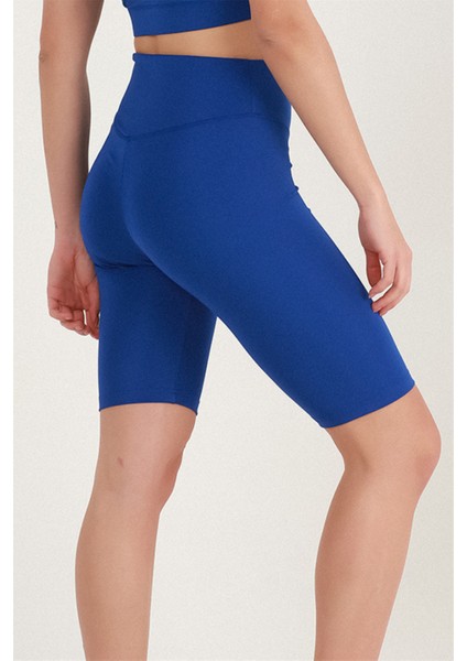 Kadın Sax Mavi Yüksek Bel Toparlayıcı Kısa Spor Tayt Biker Şort Basics Casual & Comfort 1070 fırsatları