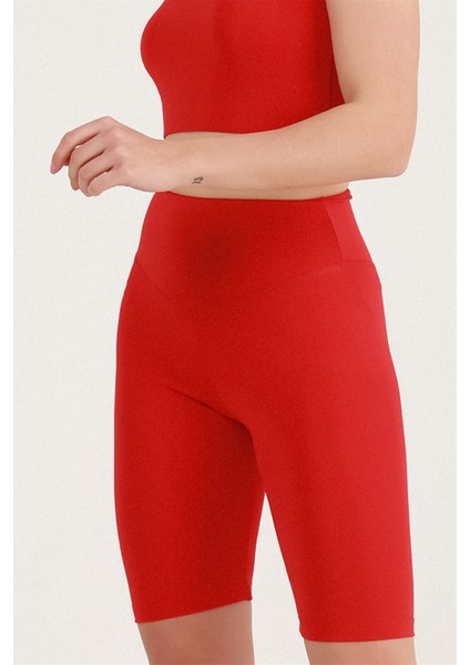 Kadın Kırmızı Yüksek Bel Toparlayıcı Kısa Spor Tayt Biker Şort Basics Casual & Comfort 1070 fiyatları