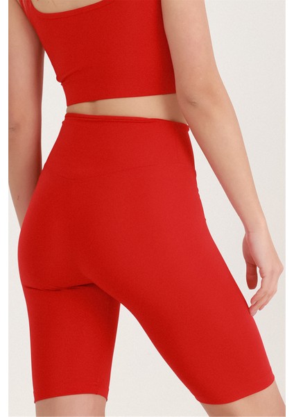 Kadın Kırmızı Yüksek Bel Toparlayıcı Kısa Spor Tayt Biker Şort Basics Casual & Comfort 1070 modelleri