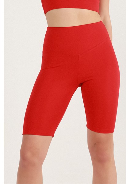 Kadın Kırmızı Yüksek Bel Toparlayıcı Kısa Spor Tayt Biker Şort Basics Casual & Comfort 1070 fırsatları