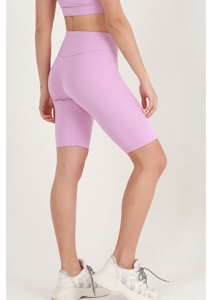 Kadın Lila Renk Yüksek Bel Toparlayıcı Kısa Spor Tayt Biker Şort Basics Casual & Comfort 1070 fırsatları