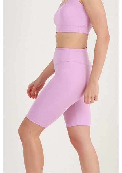 Kadın Lila Renk Yüksek Bel Toparlayıcı Kısa Spor Tayt Biker Şort Basics Casual & Comfort 1070 indirimleri