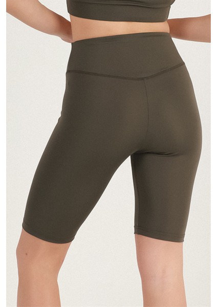 Kadın Haki Renk Yüksek Bel Toparlayıcı Kısa Spor Tayt Biker Şort Basics Casual & Comfort 1070 fırsatları