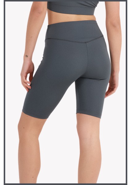Kadın Antrasit Yüksek Bel Toparlayıcı Kısa Spor Tayt Biker Şort Basics Casual & Comfort 1070