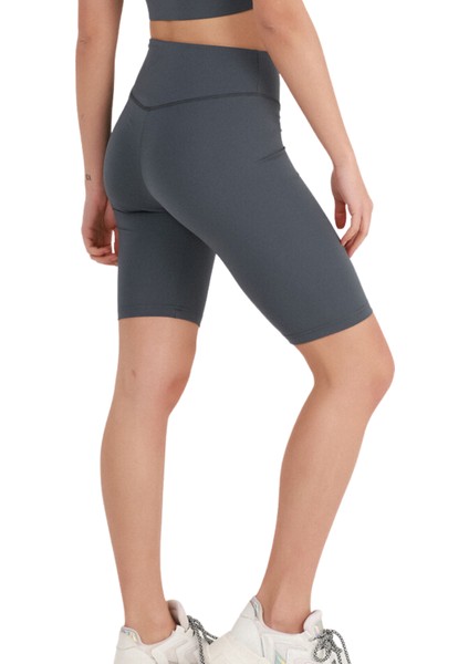Kadın Antrasit Yüksek Bel Toparlayıcı Kısa Spor Tayt Biker Şort Basics Casual & Comfort 1070